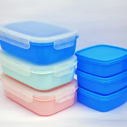 Plain Plastic Lunch Box (Set of 6) 500ml and 200ml Multiple Uses 6 Containers Lunch Box-3