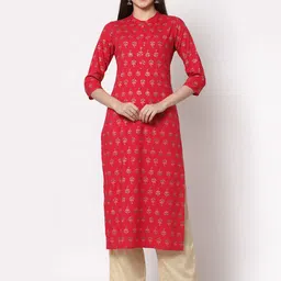 HISHAM Women Floral Printed Mandarin Collar Kurta-image-10