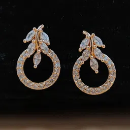 JYONA Rose Gold-Plated Cubic Zirconia Studded Contemporary Drop Earrings-9