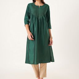 RANGMANCH BY PANTALOONS Round Neck Sequined Straight Kurta-image-6