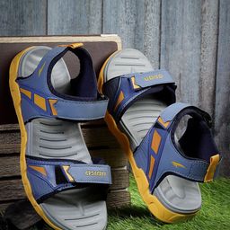 ASIAN Men Blue & Mustard Yellow Color-Block Sandals-picture-12