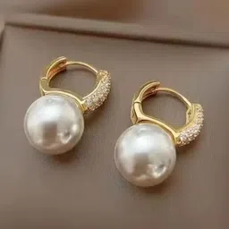 Estailo fashion Alloy Gold Plated Pearls Beaded Circular Shaped Hoop Earrings-picture-36