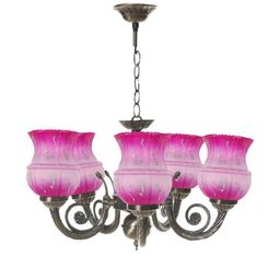 Somil Antique 5-Light Chandelier with Glass Shades, Pink and White Lighting Effect, Metal Fitting. LED Compatible. Dia: 42 X 42 X 100 Cm.-image-88