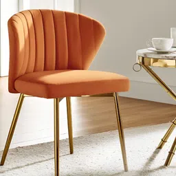 Oakcraft Orange-Coloured Velvet Dining Chair-12
