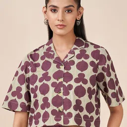 AKKRITI BY PANTALOONS Geometric Print Roll-Up Sleeves Cotton Shirt Style Crop Top-47
