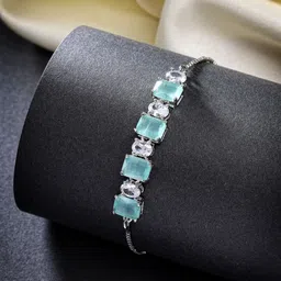 ZENEME Women Brass American Diamond Rhodium-Plated Charm Bracelet-image-59