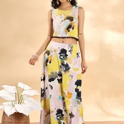 Anouk Abstract Printed Pure Cotton Crop Top With Skirt-14