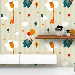 ArtzFolio Printed UV-Resistant Anti-Bacterial Baby Giraffe And Elephant Peel & Stick Wallpaper-image-34