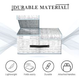 Aura Grey 2 Pieces Grey & White Printed Foldable Double Lid Multi-Utility Jute Organisers image 5