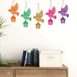 ArtVibes 5Pcs Pink & Green Printed Wooden Wall Decor Hangings-33