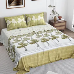 DREAM WEAVERZ Olive Green & White Printed Cotton 250 TC King Bedsheet Set 2.75 m x 2.55 m-image-66