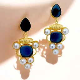 TISHUL JEWELS Gold-Plated Artificial Stones Studded & Beaded Classic ShapedDrop Earrings-36