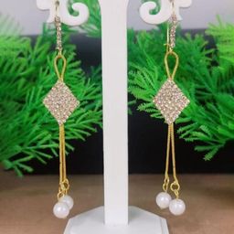 Gyaan Jewels Square Shaped Stone-Studded & Beaded Drop Earrings-5