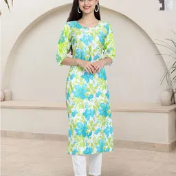 HERE&NOW Women Pack of 2 Floral Printed Round Neck Crepe Kurta-picture-9