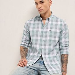 THE BEAR HOUSE Men Checked Button-Down Collar Pure Cotton Casual Shirt-picture-23