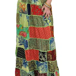 Exotic India Long Printed Dori Skirt From Gujarat With Patch Work-image-75