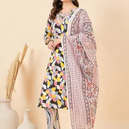 Anouk Women Printed Regular Pure Cotton Kurta with Trousers & With Dupatta image 4