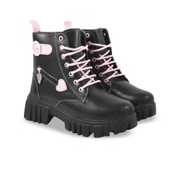 Shoetopia Women Round Toe Mid-Top Block-Heeled Lace-Ups Chunky Boots-image-13