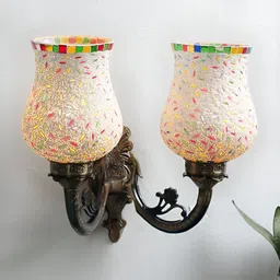 Devansh Gold-Toned & White Textured Metal Traditional Wall Lamp-23