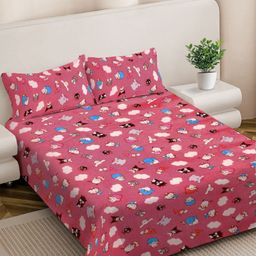 FABINALIV Pink Cartoon Characters 300 TC King Bedsheet with 2 Pillow Covers - 250 X 225 cm-picture-41