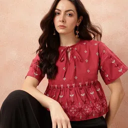 all about you Floral Embroidered Pure Cotton Empire Top-image-64