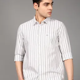 British Club Men Comfort Fit Vertical Striped Spread Collar Cotton Casual Shirt-picture-7