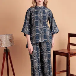 DARVI Swarna Weave Printed Mandarin Collar Top With Palazzo-46