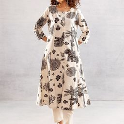 KALINI Ethnic Motifs Printed Round Neck Pure Cotton A-Line Kurta With Trousers-9