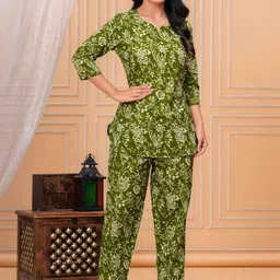 MEERA FAB Women Floral Printed Cotton Kurta with Trousers-picture-39