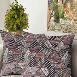 Blue Grass Maroon & White 2 Pieces Geometric Velvet Square Cushion Covers-image-94