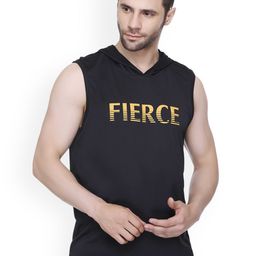 Colors and Blends Men Sleeveless Printed Hooded Innerwear Vests GVA-02-Black-M-image-82