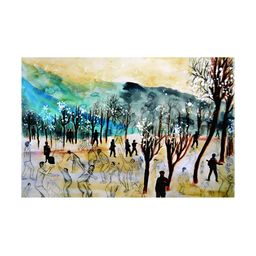 Inephos Brown & Blue Floral and Botanical Canvas Wall Art-56