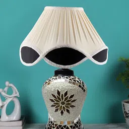 Devansh White Textured Glass Traditional Frusturical Shaped Table Lamp-1