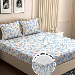 bsb home Cream Floral Printed Microfiber 160 TC Fitted Queen Bedsheet Set-1.98 m x 1.82 m-image-99
