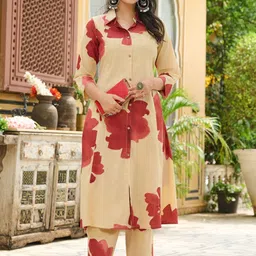 Kaftanize Abstract Flower Print kurta Set Cotton Cambric-picture-15