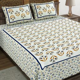 Myntra Elegant Homes White Floral Printed Cotton 144 TC King Bedsheet Set-2.18 m x 2.64 m-image-88