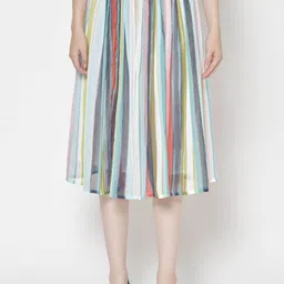 Moda Rapido Striped A-Line Midi Skirt-image-89