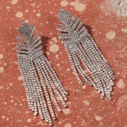 StyleCast Silver-Plated Rhinestone Studded Tasselled Diamond Shaped Drop Earrings-image-70