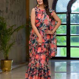 ODETTE Poly Georgette Ready to Wear Saree-picture-24