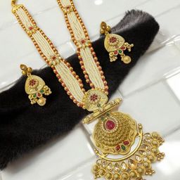 AADESH Gold-Plated Stone-Studded & Beaded Jewellery Set-image-9
