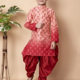 Cae Boys Floral Printed Mandarin Collar Straight Kurta With Dhoti Pants-43