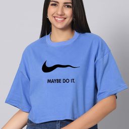 Besick Typography Printed Round Neck Drop-Shoulder Sleeves Cotton Oversized Crop T-shirt-picture-17