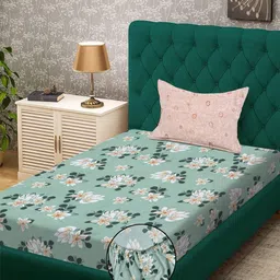 KLOTTHE Green Floral 300 TC Single Bedsheet with 1 Pillow Covers-picture-18