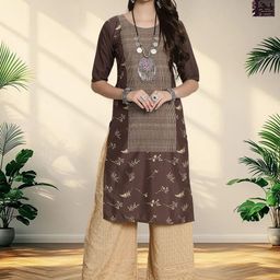 HERE&NOW Selection Of 2 Ethnic Motifs Printed Round Neck Straight Kurta-image-73