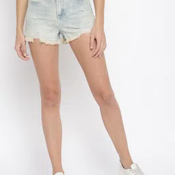 TALES & STORIES Women Washed Outdoor Denim Shorts with Technology-image-79