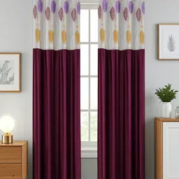 Aura Purple And White 2 Pieces Floral Printed Sheer Door Curtains-34