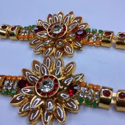 Designer BR002 Gold, Mauli Thread, Assorted, Pearl, Kundan Rakhi Set-image-90