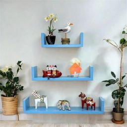 U Rack Floating Wall Shelf (Set Of 3) MDF (Medium Density Fiber), Wooden Wall Shelf-image-24