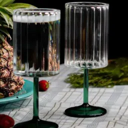 borotech (Set of 2) 280ml Vintage Bloom Goblet Glass with Green Stems | Handcrafted Borosilicate Glass-picture-21