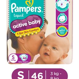 Pampers Active Baby Taped Diapers, Small size diapers, (S) 46 count, taped style custom fit-14